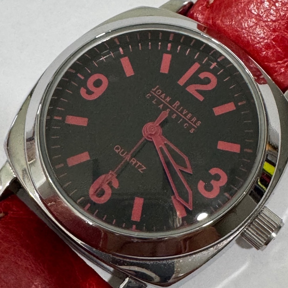 Joan Rivers Classics Watch Women Red Leather Strap Black Dial New Battery
